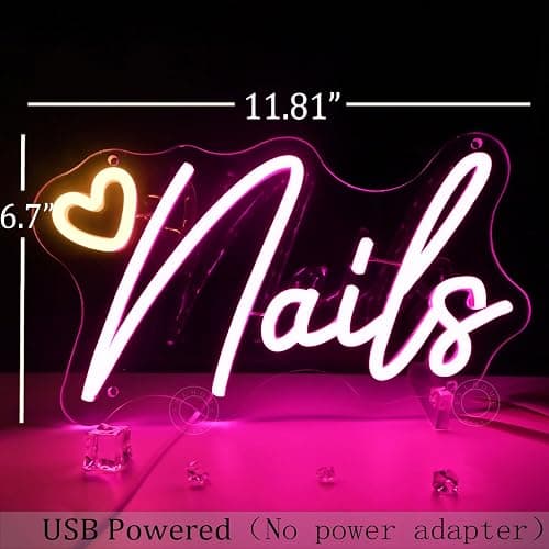 SYLHOME Led Neon Light Sign Nails With Heart Nail Studio Beauty Salon Business Makeup Room Wall Sign Decor Birthday Party Backdrop 11.81" X 6.7" USB thumbnail 3