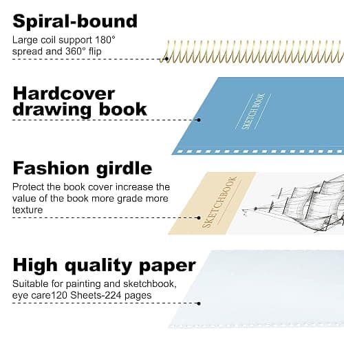 Yoment 9"x12" Hardcover Sketchbook for Drawing，120 Sheets，100GSM | Blue,Spiral Bound Sketch Pad Premium Art Sketchbook Artistic Drawing Paper Pad for Kids Adults Beginners Artists thumbnail 4