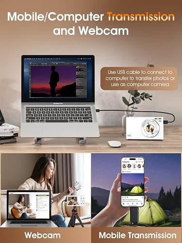 Digital Camera,Autofocus 4K Vlogging Camera for Photography with 32GB Card,48MP Portable Compact Point and Shoot Digital Camera for Teens Adult Beginner with 16X Zoom,Anti-Shake,2 Batteries(White) thumbnail 8