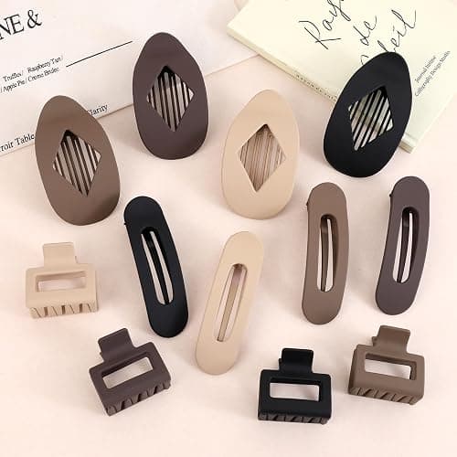 12 Pcs Flat Hair Clips for Women, 3 Styles Matte Square Hair Clips and Flat Clips, Big and Small Neutral Colors Non-slip Flat Claw Clips Thin Thick Curly Straight Hair Accessories thumbnail 7