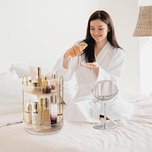 Rotating Makeup Organizer for Vanity 2 Tier,(Gold) thumbnail 6