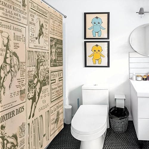 Western Shower Curtain, Cowboy Shower Curtain Western, Vintage Rodeo Round-Up Roman Home Bathtub Polyester Fabric 72x72in Farmhouse Country Decorations for Bathroom Bathtub Riding Horse - 72"W x 72"L (Pack of 1) thumbnail 5