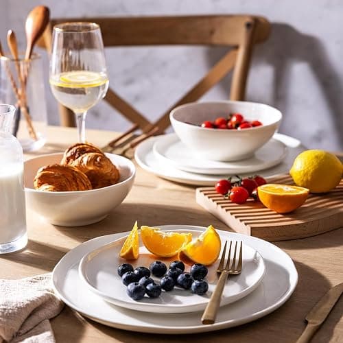 LERATIO Ceramic Dinnerware Sets for 4,Porcelain Plates and Bowls Sets with Wavy Edge,Microwave & Dishwasher & Oven Safe,Light Weight & Scratch Resistant Dishes Sets thumbnail 3