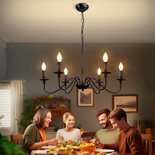 Depuley Farmhouse Chandelier for Dining Room: 6-Light Black Industrial Kitchen Island Pendant Light Fixture - Rustic Candle Chandeliers Vintage Modern Hanging Ceiling Lamp for Bedroom Foyer thumbnail 5