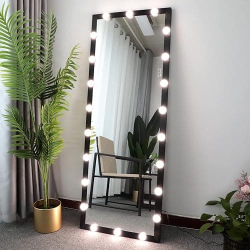 Full Length Mirror with Lights, 65" x 24" Led Standing Mirror, Wall Mounted and Floor Standing Bulbs, Wall Mounted for Bedroom,Dimming&3 Color Modes (Black) - Image 1