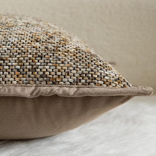 YAERTUN Pack of 2 Tie-dye Chenille Textured Throw Pillow Covers Decorative Square Accent Cushion Cover Cozy Soft Velvet Pillow Case for Couch Sofa Bedroom Living Room 18x18 Inch Brown thumbnail 3