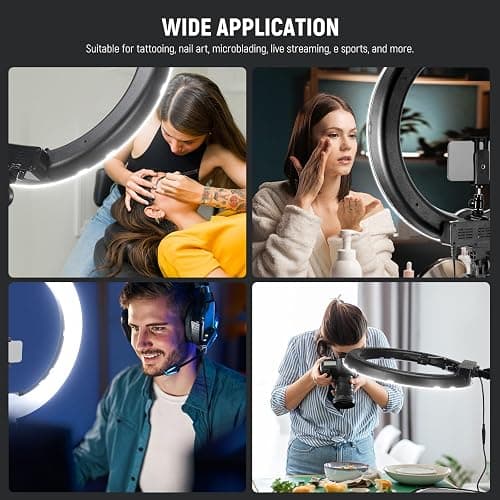 NEEWER Ring Light 18inch Kit: 55W 5600K Professional LED with Stand and Phone Holder, Soft Tube & Bag for Tattoo Lash Extension Barber Makeup Artist Studio Video Photography Lighting, RL-18 thumbnail 2