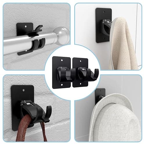 4 Pieces Self Adhesive Curtain Rod Bracket, Universal Plastic Curtain Rod Holders, No Drill Curtain Rod Brackets Curtain Rod Hooks for Bathroom, Bedroom, Livingroom, Kitchen (Black) thumbnail 7