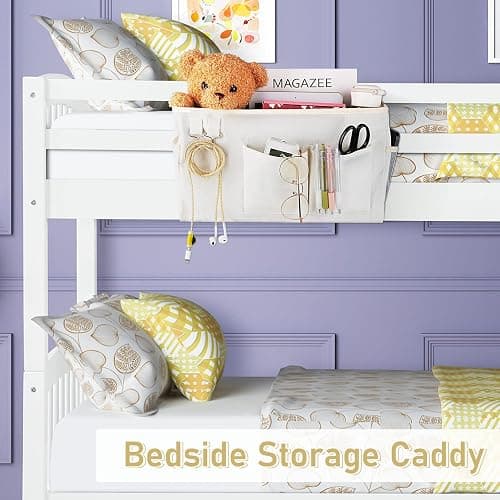 Frjjthchy Bedside Caddy Bedside Organizer Hanging Storage Bag for Bunk College Dorm Bed and Hospital Beds with Magazine Water Bottle Phone Holder (White) thumbnail 3