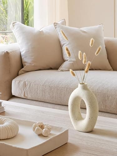 LE TAUCI Ceramic Vases Set of 2, Cream Hollow Donut Flower Vases, Nordic Boho Decor Decorative Centerpiece for Living Room, Table, Shelf, Mantel, Warm Ivory Speckled (H10.5”xW8.5”) thumbnail 5