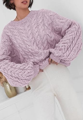 PRETTYGARDEN Womens Sweaters Fall 2025 Cable Knit Long Sleeve Crewneck Oversized Sweater Chunky Pullover Loose Outfits thumbnail 2