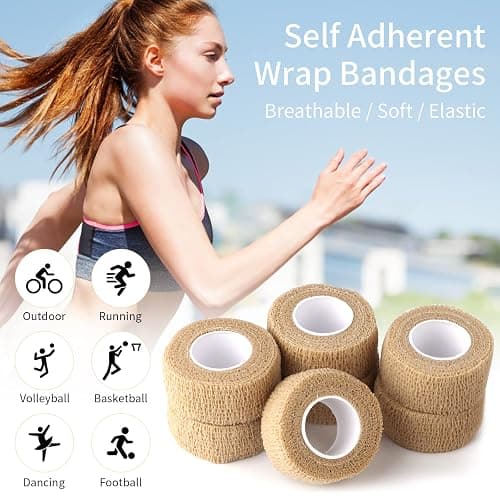 1 Inch Wide Skin Colour Elastic Self- Adhesive Bandage Finger Tape,Wrap Bandages for Wrist and Ankle for Chair and Table Legs to Reduce Friction and Noise-12pc thumbnail 5