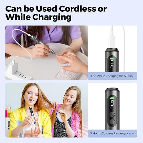 Cordless Electric Nail Drill Kit Professional Portable Electric Nail File Set Machine for Acrylic Gel Nails,Toenail Hand Feet Care,9 Speed with LED Display Ideal Gift for Men and Women-DeepGrey thumbnail 6