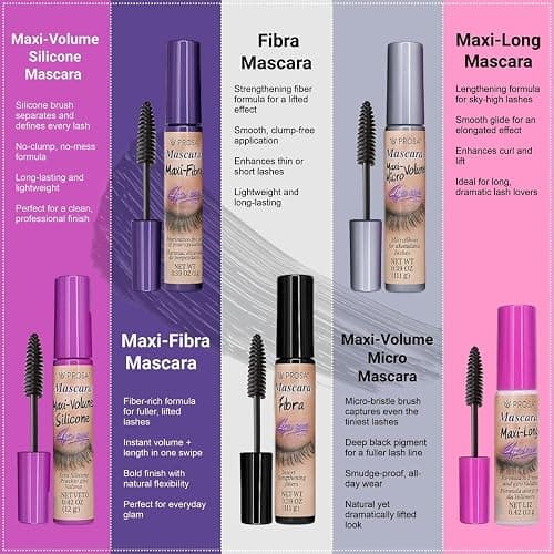 Prosa Mascara Professional Collection for Amplified Volume Complete Lash Length Deep Ebony Shade and Enduring All-Day Glamour Pack of 5 thumbnail 5