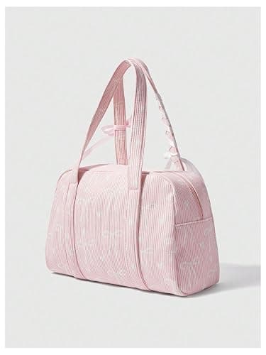 RoseSeek Women's Y2K Corduroy Bow Print Shoulder Bag Heart Zipper Double Handle Underarm Preppy Uniform Bags thumbnail 2