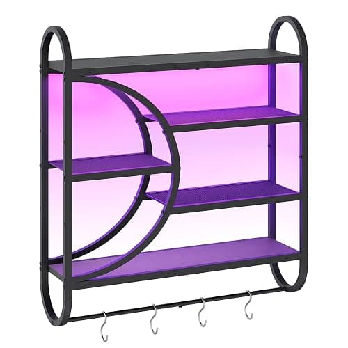 HOOBRO Gaming Floating Shelves with LED Lights, 28.9" LED Wall Mounted Shelf, 5-Tier Display Rack for Wall Storage, Floating Rack with Hanging Rod and 4 S-Hooks, for Game Room, Black BB50DBJ01 thumbnail 9