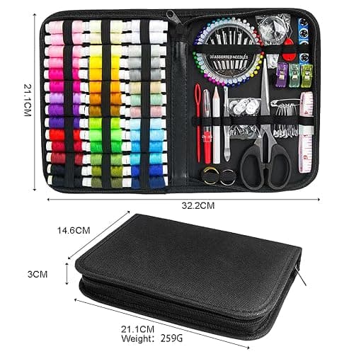 JUNING Sewing Kit with Black Case Portable Sewing Supplies for for Mom Grandma Women Men Teen Girls Boys Adults Beginner, Home Travel, Emergency, 42 Threads, Scissors, Needles, Measuring Tape and More thumbnail 2