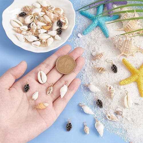 PH PandaHall Shell Pendants Spiral Seashells Craft Charms Cowrie Sea Shells Pendant Natural Shell Charms Conch Shells with Loop Bail thumbnail 3