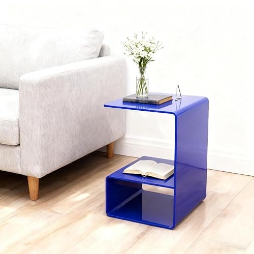 Eapmic Acrylic Side Table, 21.6" C Shaped End Table, Free Standing Storage Tables, 3 Tier Bedside Nightstand, Small Coffee Tables for Living Room Bedroom Bathroom Entryway (Blue) thumbnail 9