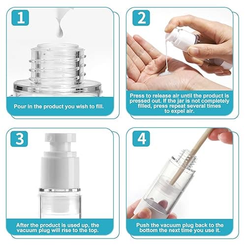 18 Pack Bubimon Airless Pump Jars, 1.7/1/0.7/0.34oz Cosmetic Containers, Leak Proof Refillable jar for Toiletries, Cream Lotion, Eye Cream, Liquid, Foundation, Shampoo (BPA Free) thumbnail 4
