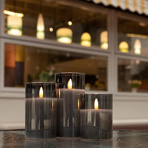 ANGELLOONG Grey Fake Candles Battery Operated, Flickering Flameless Candles with Timer and Remote, Glass LED Electric Pillar Candles Set of 3 for Home Coffee Table Bathroom Decor thumbnail 5