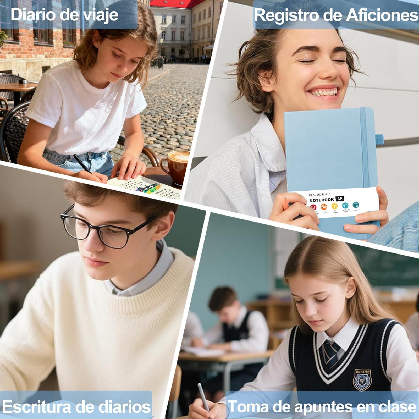 3 Pack Cuaderno Rayado,A5 Cuaderno con Forro de Tapa Dura de 480 páginas,Diario de Piel para Escribir, Oficina, Escuela, Negocio(3 Colors 20.8cm x14.5cm) thumbnail 7