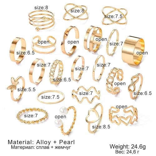 GYRMMUE 22Pcs Kunckle Rings Set for Women Boho Stackable Joint Rings Butterfly Pearl Heart Rings Vintage Open Adjustable Finger Rings Statement Ring Set Jewelry thumbnail 3