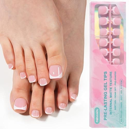 Misssix Press on Toenails Short, French Tip Toe Nails Square Pink | 150pcs Soft Gel Fake Toe Nail Tips Extensions for Women Nail Art DIY 15 Sizes - Image 1