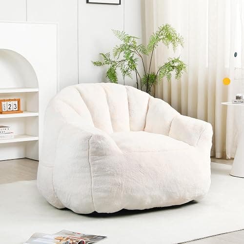 mikibama 41.4" Bean Bag Chair with Arms,Comfy Faux Fur Boneless Beanbag Chairs for Adults and Kids, Channel Tufted Lazy Floor Sofa Chair for Living Room Apartment,Bedroom Dorm(Beige) thumbnail 3