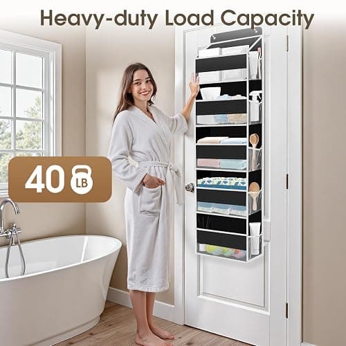 SpaceHacks 1 Pack Over The Door Organizer, Hanging Storage Organizer with Clear Window, 40lb Ultra Sturdy Large Capacity Room Organizer for Pantry Laundry Bathroom Nursery Closet (Black) thumbnail 5