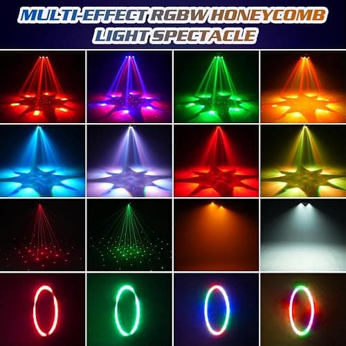 Moving Head DJ Stage Light 6-Arm RGBW with 4 Honeycomb Beams, 90° Swing 540° Rotate, White/Warm Strobe, Red/Green Starry Sky, Colorful Aperture Effects, Auto/DMX512 Control for Party Club Wedding thumbnail 6