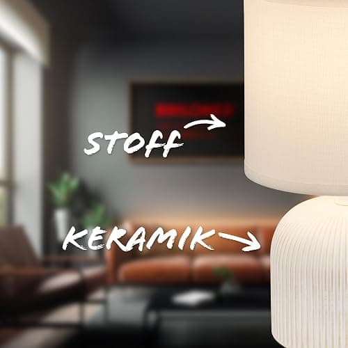 BRILONER - Tischlampe mit Stoffschirm, Kabelschalter, Keramikfuß, Lampe, Nachttischlampe, Tischleuchte, Dekolampe Flur, Bürolampe, Leselampe, Wohnzimmer, Schlafzimmer, 15x28 cm (DxH), Weiß thumbnail 5