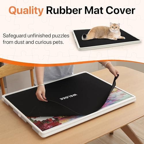 WELGEE 1500 Pieces 2-in-1 Tilting & Rotating Puzzle Board with Drawers and Cover, 35"x27" Portable Spinning Plastic Jigsaw Puzzle Table for Adults, Upgraded Lazy Susan thumbnail 7