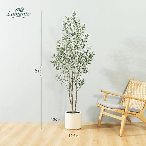 LOMANTO Artificial Olive Trees, 6 ft Tall Fake Olive Trees for Indoor, Faux Olive Silk Tree, Large Olive Plants with White Planter for Home Decor and Housewarming Gift, 1 Pack thumbnail 3
