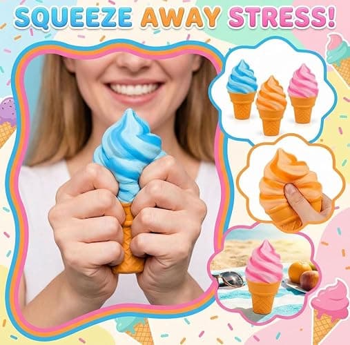 Ice Cream Squeeze Squishy, Ice Cream Cone Squishy, Slow Rise Sensory Fidget Toy, Stuffers Party Favors Summer Sensory Stress Relief (Blue) thumbnail 4