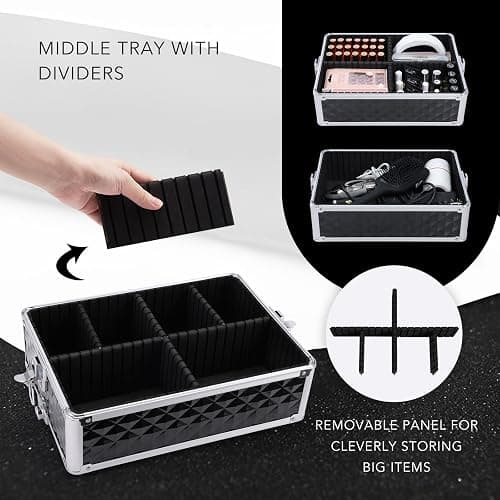 FRENESSA 3 in 1 Rolling Makeup Train Case Professional Cosmetic Trolley Large Storage with Keys Swivel Wheels Salon Barber Case Traveling Cart Trunk for Make Up Hairstylists Nail Tech, Vintage Black thumbnail 6