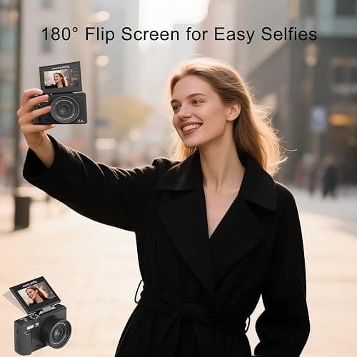 FLATIC Digital Camera, 5K 75MP Cameras for Photography with WiFi & 64GB TF Card, Autofoucs Vlogging Camera for YouTube with 180° Flip Screen, Compact Vlog Travel Camera Kit for Beginner, Teens (Black) thumbnail 6