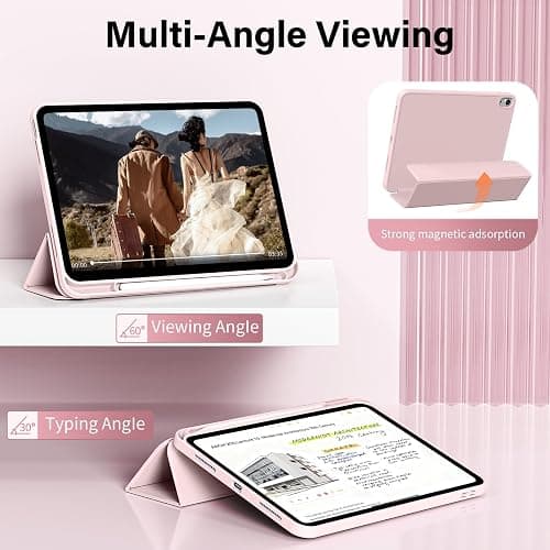 Zktuyu for iPad (A16) 11th 10th Generation Case 11/10.9 Inch with Pencil Holder 2025/2022, Slim Trifold Stand Protective Cover, Hybrid Cover with Soft TPU Back, Pink thumbnail 4