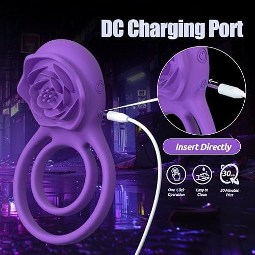 Vibrating Cock Ring with Rose Clitoral Stimulator, Pleasure Penis Ring Vibrator Couples Adult Sex Toys for Men Women, 7 Vibrations Male Couple Sex Toy Clitoris Vibrator, Cock Rings Vibrators for Men thumbnail 6
