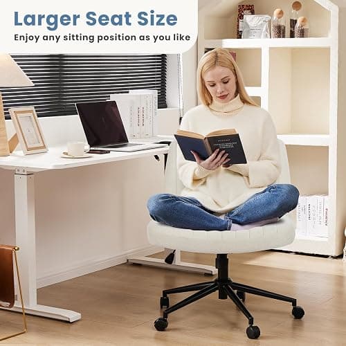 DUMOS Criss Cross Chair with Wheels, Legged Office Armless Wide Desk Seat Dual-Purpose Base, Adjustable Swivel Fabric Task Vanity Home Office Desk Seating thumbnail 3