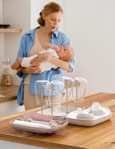 Momcozy 7-in-1 Baby Bottle Cleaner Kit with Silicone, Nipple & Straw Brushes, Soap Dispenser and Drying Rack - Portable Cleaning Tool for Home and Travel, Pink thumbnail 9