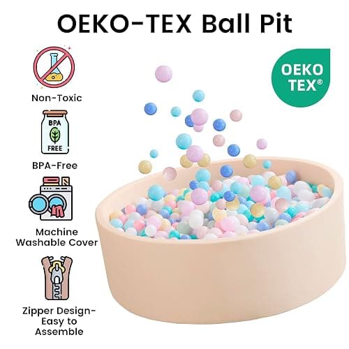 Zedachica Ball Pit for Toddlers 35.43''x11.81 Baby Ball Pit Soft Memory Foam Ball Pool Round Kids Ball Pit Indoor and Outdoor Game Kids Play Ball Pool Ideal Gift for Girls and Boys (Beige, NO Balls) - Beige - 90CM / 35.43IN thumbnail 6