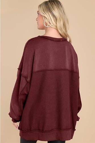 AlvaQ Sweatshirt for Women Oversized Casual Long Sleeve Button Henley Neck Pullover Tunic Tops Fall Fashion Outfits thumbnail 3