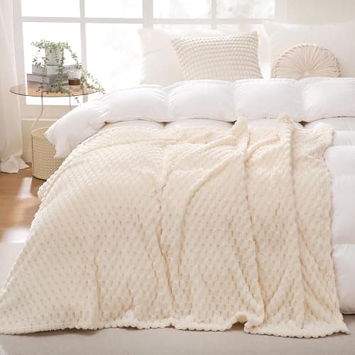 Cream White Throw Blanket 50"×60" inches Fuzzy 3D Jacquard Decorative Flannel Fleece Super Soft Plush Cozy Blanket for Couch Sofa Chair Lightweight thumbnail 5