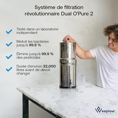 Weeplow® Venus ECO - Système de Filtration d'Eau par Gravité 5.6L Litres AISI 304 avec 2 Eléments de Purification O'Pure 2 Et Robinet 100% Inox (Inox, 5.6L ECO) thumbnail 6