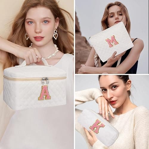 Initial Makeup Bag, Personalized Monogram Cosmetic Bag Set, Large Make up Bags | Travel Toiletry Bag | Makeup Bag for Girls Teen Girl Friend Sister Wife Girlfriend Gifts Daughter (Letter E) thumbnail 3