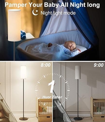 luckystyle Dimmable Floor Standing Tall Lamp, 12W Led Bulb with Lampshade, Foot Switch, Remote Custom Color Temperature Pole for Bedroom, Office, Kids & Living Room, Black thumbnail 7