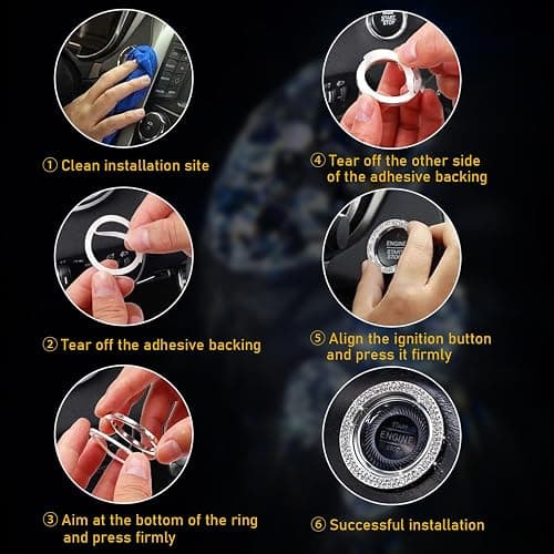 Kewucn Bling Crystal Double Rhinestone Car Engine Start Decoration Ring, Sparkling Push Start Button Sticker, Key Ignition & Knob Ring Decoration, Bling Car Interior Accessory(Pink) thumbnail 7