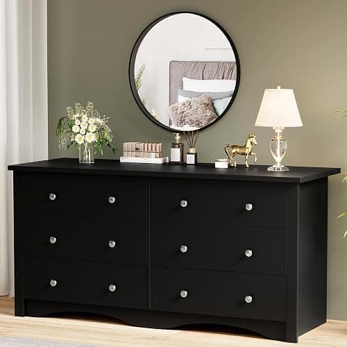 YESHOMY Black Dresser for Bedroom,6 Drawer Dressers, Storage Chest of Drawers for Hallway,Living Room, Entryway - Image 1