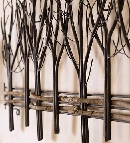 Wind & Weather Elegant Metal & Natural Vine Winter Trees Wall Art | 35" W x 22" H x 1¼"D | Leafless Metal Trees & Serpentine Vine Fence | Graphic Nature-Inspired Decor for Home thumbnail 3